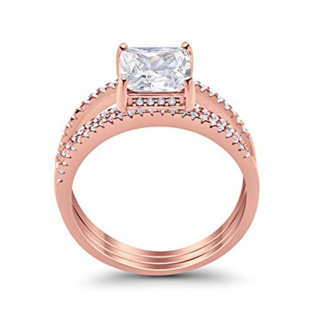 925 Sterling Silver Princess Cut Wedding Ring Set View 2